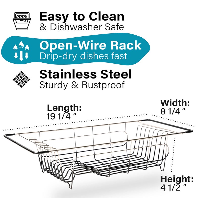 Better Houseware Over Sink Dish Drying Rack Space-Saving Dish Rack for Kitchen Counter Stainless Steel 19.25 x 8.25 x 4.5 - Image 4